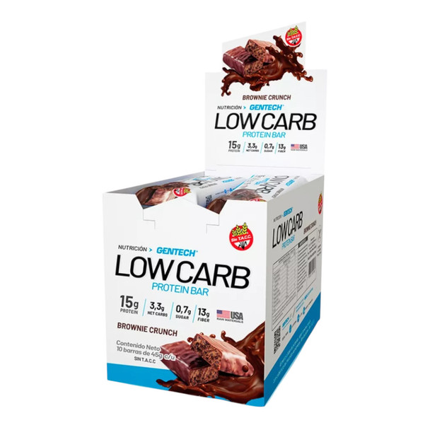 Gentech Low Carb Protein Bar, Gluten-Free Brownie Crunch, 450 g / 15.9 oz (box of 10)