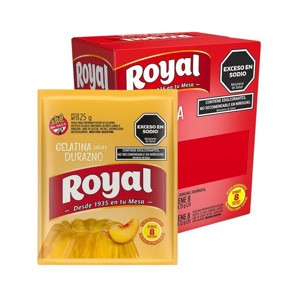 Royal Peach Flavored Gelatin Powder for Easy Desserts, 25 g / 0.88 oz Pouch (box of 8)