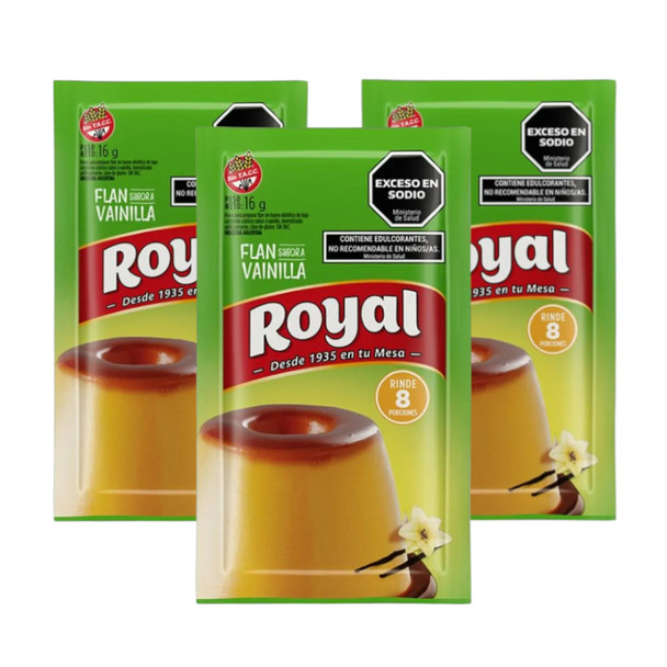 Royal Vanilla Ready to Make Light Flan Low Sugar, 8 servings per pouch, 16 g / 0.56 oz pouch (pack of 3)
