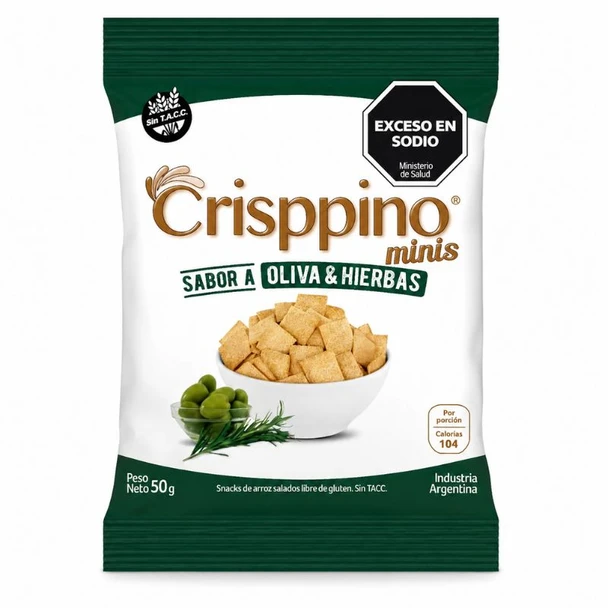 Crisppino Minis Olive & Herbs Rice Crackers Gluten Free Snack, 50 g / 1.76 oz