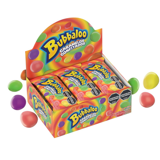 Bubbaloo Chewy Candies with Assorted Flavors Coated, 72 g / 2.54 oz (box of 12)
