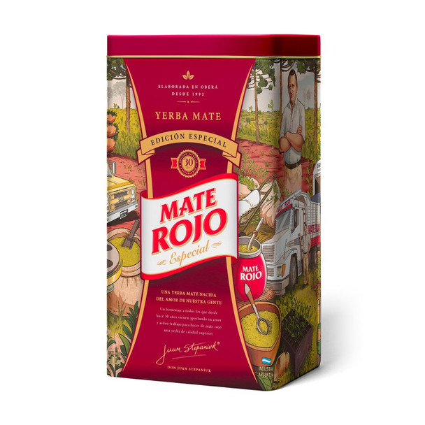 Mate Rojo Special Edition 30th Anniversary Tin with Spout with Special Yerba Mate Included, 500 g / 17.63 oz
