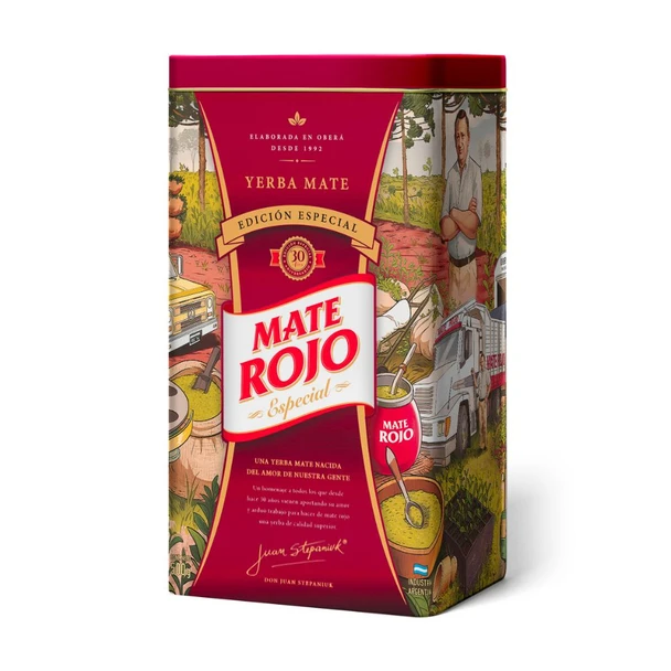 Mate Rojo Special Edition 30th Anniversary Tin with Spout with Special Yerba Mate Included, 500 g / 17.63 oz