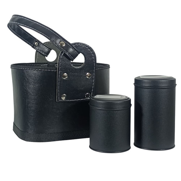 Black Eco-Leather Mate Basket Set with Yerba & Sugar Tins – Complete Kit