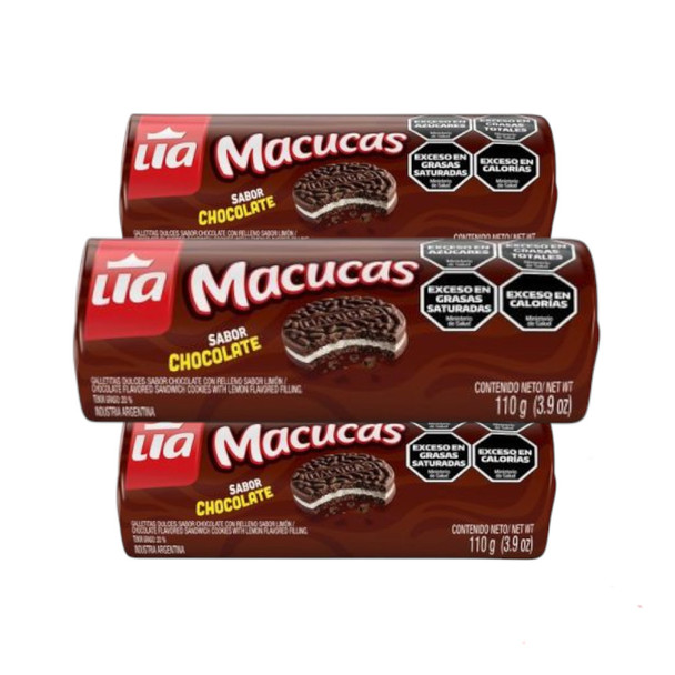 Macucas Galletitas Sweet Chocolate Cookies With Lemon Filling, 110 g / 3.9 oz (pack of 3)