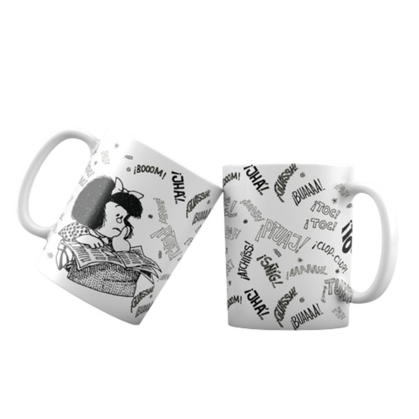 Taza Mafalda Newspaper Ceramic Mug, Screen-Printed Design, Microwave & Dishwasher Safe - Ceramic Printed Cup