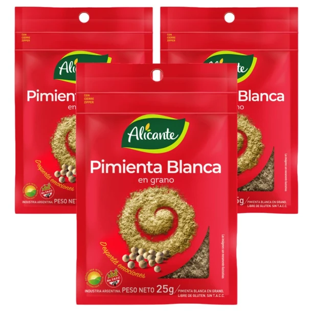 Alicante Pimienta Blanca Whole White Peppercorns, Gluten-Free, 25 g / 0.88 oz ea (pack of 3)