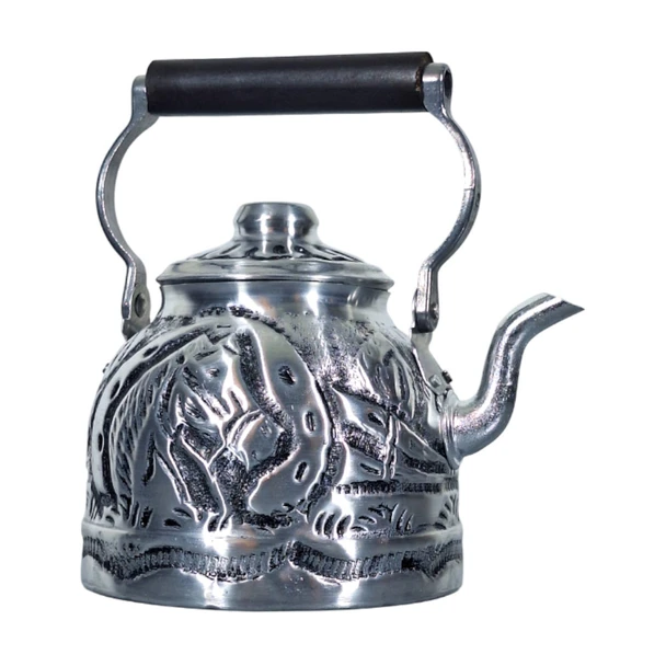 Artisanal Aluminum Kettle with Carved Horse Design, Traditional Pava for Mate & Tea