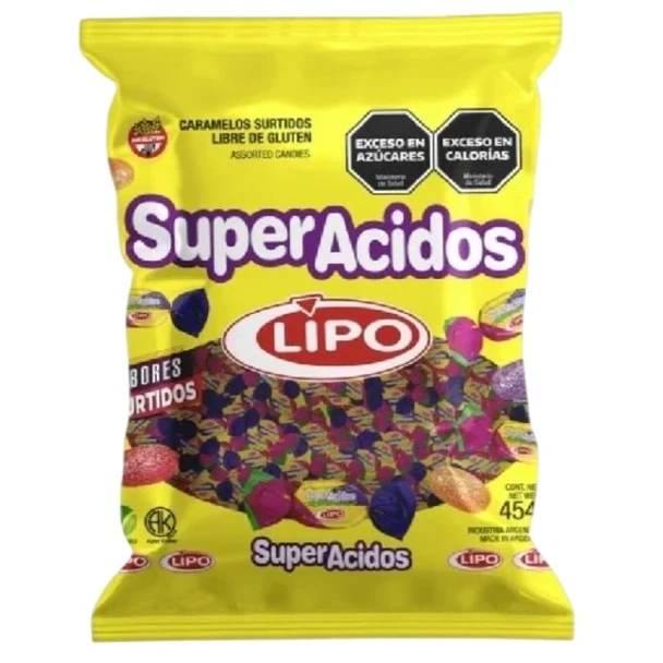 Lipo Caramelos Super Ácidos Sour Hard Candies, Assorted Flavors, Gluten-Free, 454 g / 16.01 oz