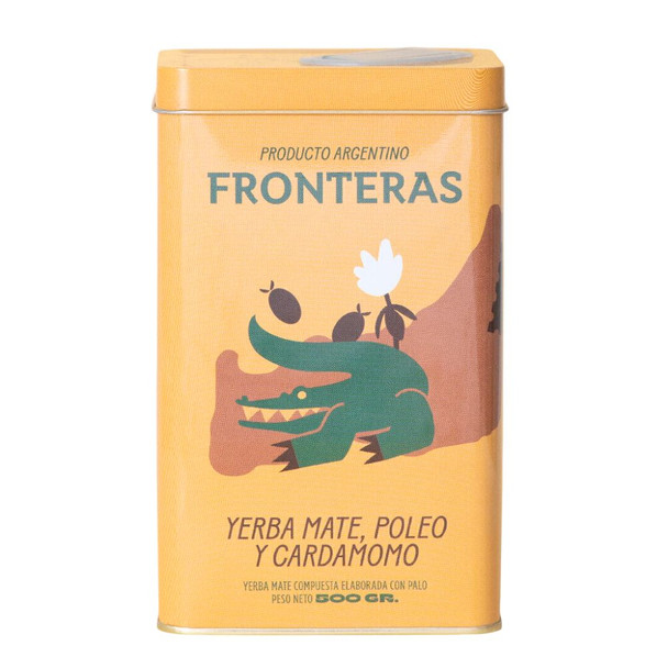 Fronteras Yerba Mate Can with Poleo & Cardamom, Gluten-Free Yerba Mate en Lata Poleo y Cardamomo, 500 g / 1.1 lb