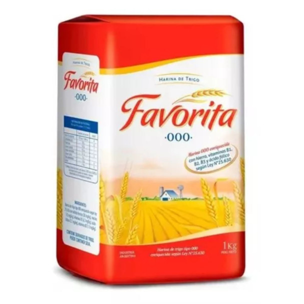 Favorita Fortified Wheat Flour Type 000 with Vitamins & Minerals, 1 kg / 2.2 lb