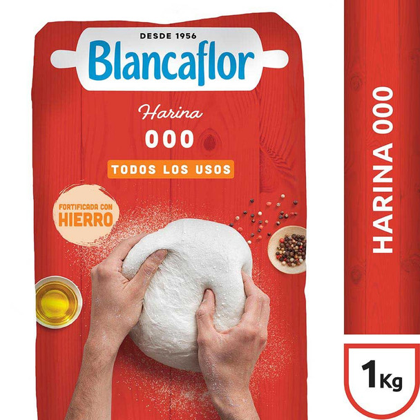 Blancaflor Wheat Flour Type 000, Fortified with Iron, All-Purpose, 1 kg / 2.2 lb