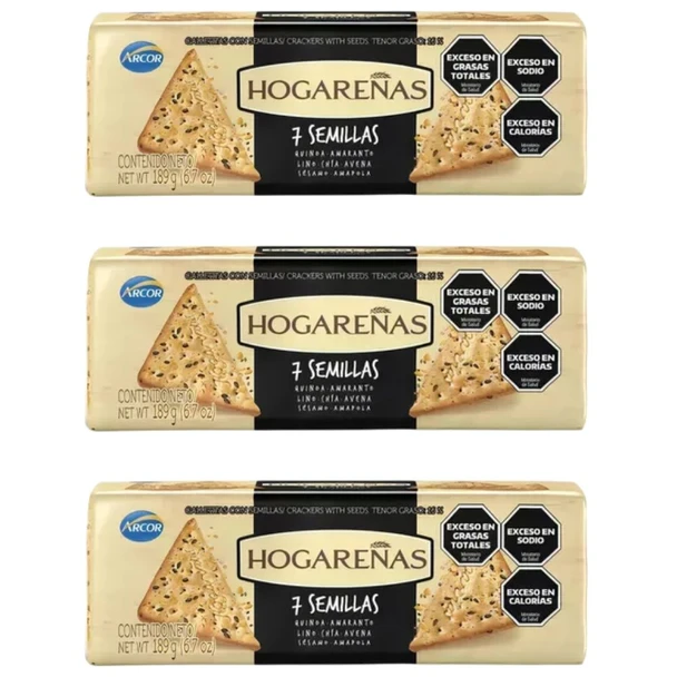 Hogareñas 7 Semillas Seeds Whole Grain Cookies with Quinoa & Chia, 189 g / 6.7 oz (pack of 3)