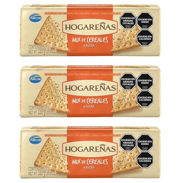 Hogareñas Mix de Cereales Whole Grain Cereal Cookies with Oats, 185 g / 6.52 oz (pack of 3)