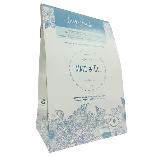 Mate & Co Very Fresh Organic Yerba Mate Blend with Mint, Green Coffee, Flowers & Eucalyptus - Despalada No Stems, 250 g / 8.8 oz