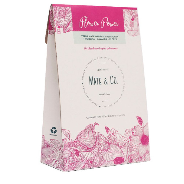 Mate & Co Flower Power Organic Yerba Mate Blend with Cedron, Lemon Verbena & Lavender & Flowers - Despalada No Stems, 250 g / 8.8 oz