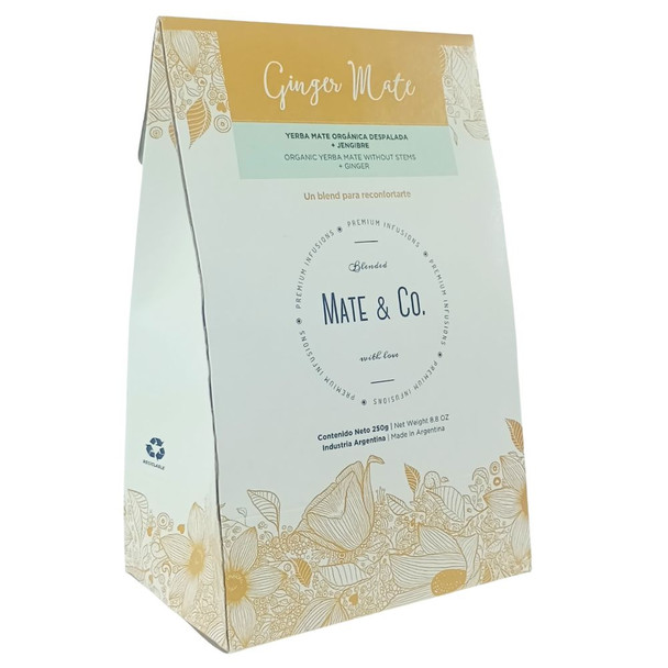 Mate & Co Ginger Mate Organic Yerba Mate Blend Premium with Ginger - Despalada No Stems, 250 g / 8.8 oz
