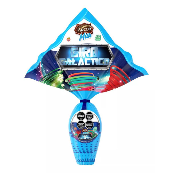 Arcor Milk Huevo de Pascua Giro Galáctico Easter Egg – Dino Trompo Galactic Spin Toy, Gluten-Free, 140 g / 4.93 oz