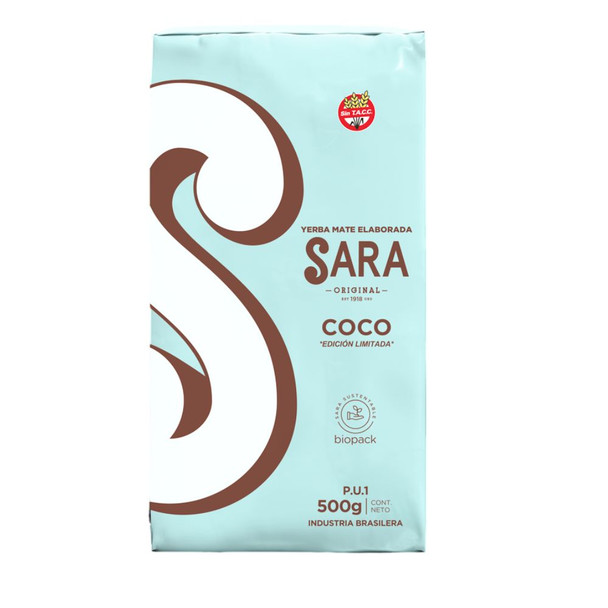 Sara Yerba Mate Coco Coconut-Flavored Yerba Mate – Naturally Gluten-Free, 500 g / 1.1 lb