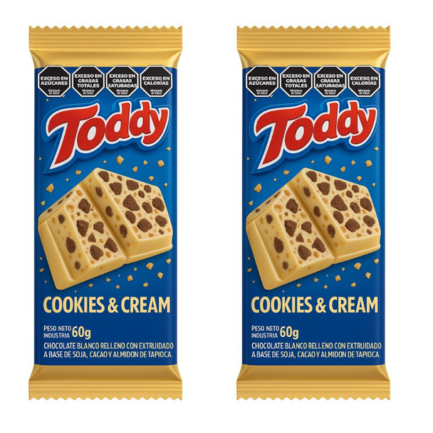 Toddy Chocolate Bar Filled with Cookies & Cream Barra de Chocolate Rellena de Galletas y Crema, 60 g / 2.1 oz (pack of 2)