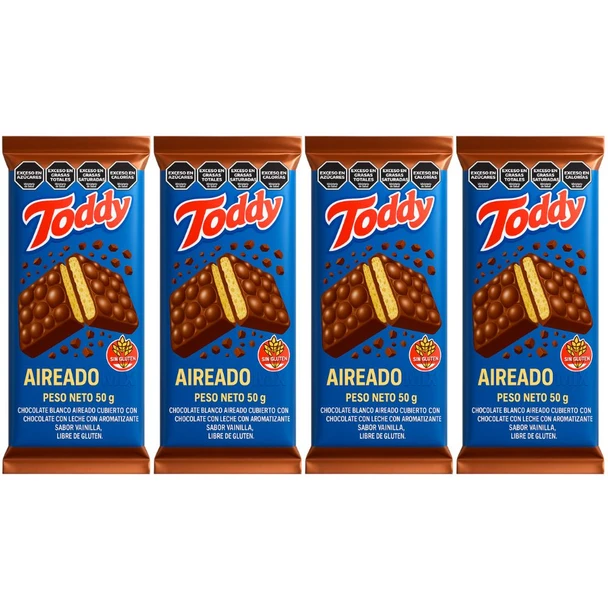 Toddy Aireado Bubbly Mix Milk & White Chocolate Gluten-Free Bar Barra de Chocolate, 50 g / 1.76 oz (pack of 4)