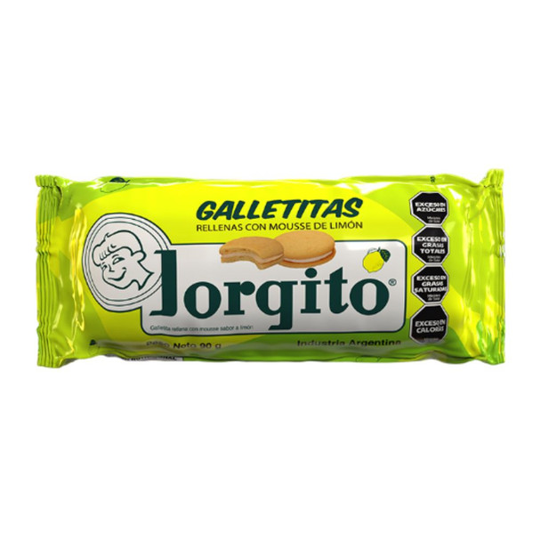 Jorgito Cookies Filled with Lemon Mousse Galletitas Rellenas con Mousse de Limón, 90 g / 3.2 oz (6 units tray)