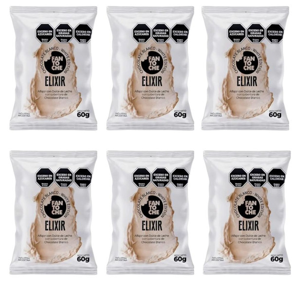 Fantoche Elixir Alfajor with Dulce de Leche & White Chocolate Coating Alfajor Chocolate Blanco con Dulce de Leche, 60 g / 2.1 oz (pack of 6)