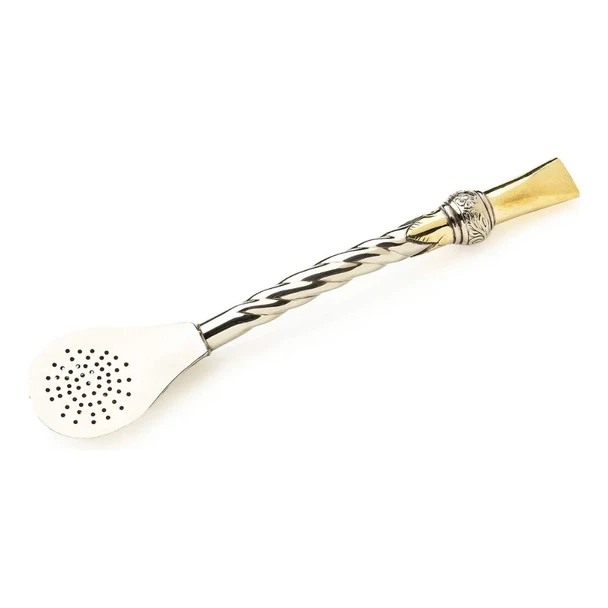 Matesur Pico Rey Luxury Mate Straw, Solid Alpaca Chiseled Bronze Bombillón Pico Rey De Lujo Alpaca Maciza Cincelado Bronce, 18 cm / 7.1'