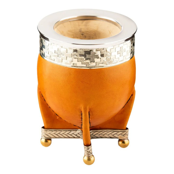 Matesur Imperial Alpaca & Leather Mate Cup with Decorative Alpaca Base Mate Imperial de Alpaca y Cuero, 13 cm / 5.1'