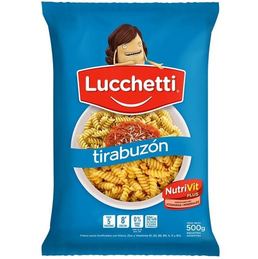 Fideos Lucchetti Tirabuzón Ringlet Noodles Children's Favorite 5 Servings , 500 g / 1.1 lb (pack of 3)