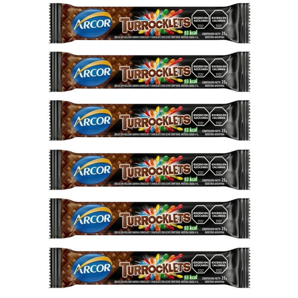 Turrocklets  Arcor Chocolate Nougat with Rocklets Candy Turrón de Chocolate con Caramelo Rocklets, 25 g / 0.88 oz (pack of 6)