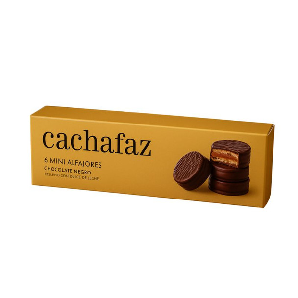 Cachafaz Mini Alfajor Filled with Dulce de Leche & Chocolate Coating, 27 g / 0.95 oz (box of 6)