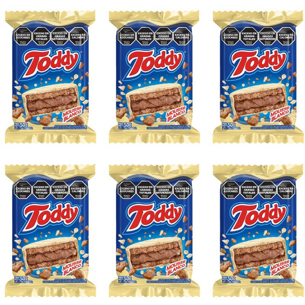 Toddy Alfajor White Chocolate Mousse - Mini Cake with Smooth Filling, 50 g / 1.76 oz (pack of 6)