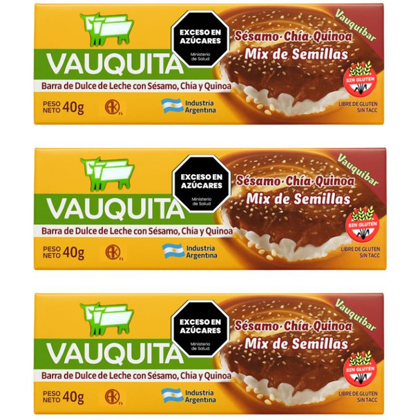 Vauquita Dulce de Leche Bar with Seed Mix, 40 g / 1.41 oz (pack of 3)