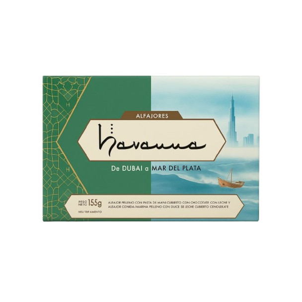 Havanna Dubai Pistachio & Dark Chocolate Alfajor + Mar del Plata Dark Chocolate & Sea Salt Alfajor, 155 g / 5.47 oz (Box of 2, Limited Edition Pairing)