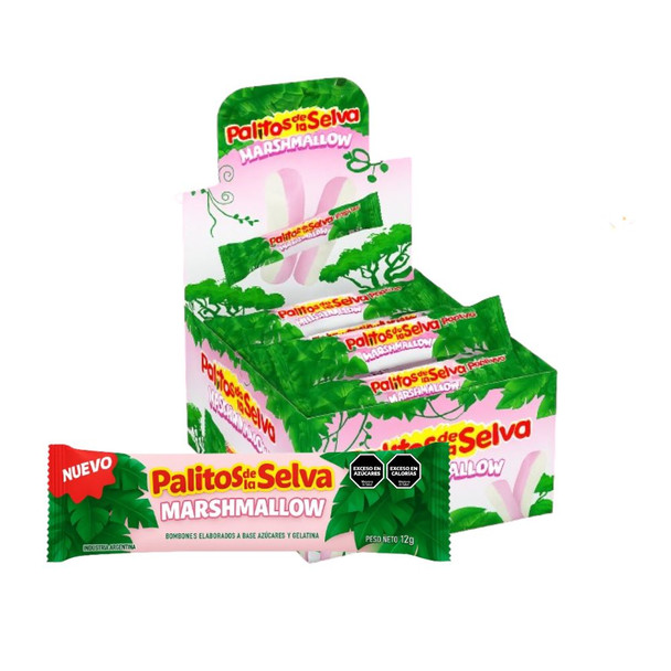 Palitos de la Selva Marshmallow Strawberry Flavored Soft Candy Stick – Argentinian Classic Treat, 12 g / 0.42 oz each stick (box of 24 sticks)