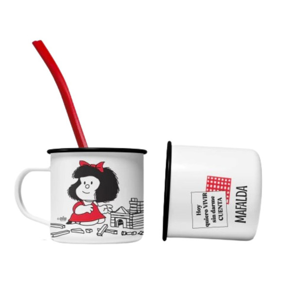Mafalda Retro Enamel Mug with Bombilla "Casita" Design - Official Mate Cup