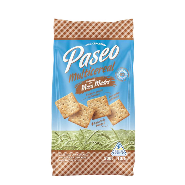 Paseo Mini Crackers Galletitas Mix De Cereales Whole Grain Crackers Elaboradas con Masa Madre, 300 g / 10.6 oz (pack of 3)