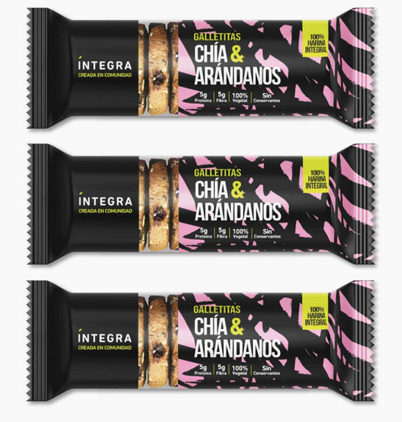 Integra Chia & Blueberry Cookies, Galletas Saludables Plant-Based con Chía y Arándanos, 200 g / 7.05 oz (pack of 3) Integra Chia & Blueberry Cookies, Galletas Saludables Plant-Based con Chía y Arándanos, 200 g / 7.05 oz (pack of 3)