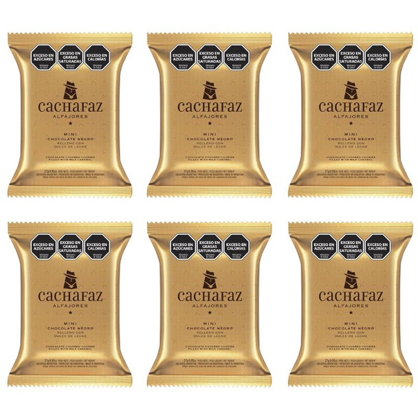 Cachafaz Mini Alfajor, Dark Chocolate Filled with Dulce de Leche, 27 g / 0.95 oz (pack of 6)