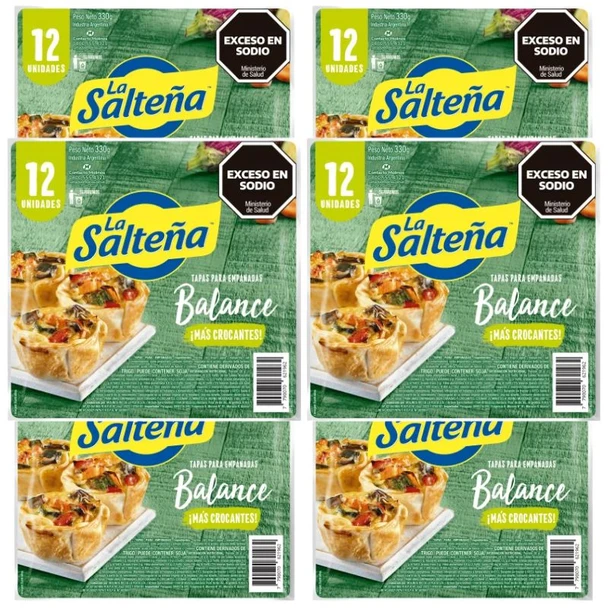 La Salteña Empanada Dough Balance Oven-Ready Extra Crispy, 330 g / 11.64 oz (6 packs x 12 discs, 72 discs)