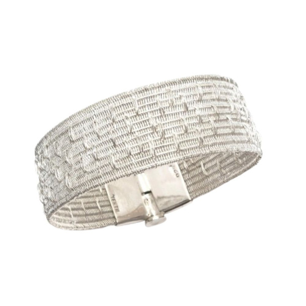 Boutonnée 20 Silver Woven Bracelet – 2 cm Wide, Handloom Fine Silver Strand