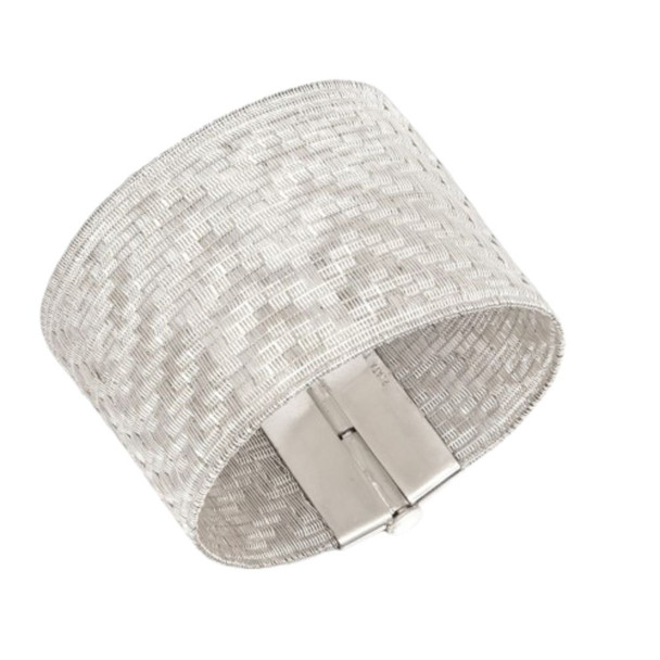 Zig Zag Silver Woven Bracelet – 4 cm Wide, Handloom Fine Silver Strand