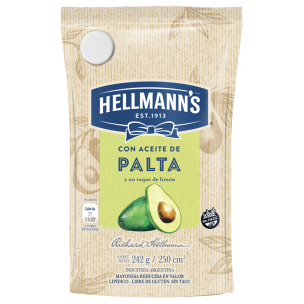 Hellmann's Mayonesa Con Aceite De Palta Mayonnaise With Avocado Oil & Lemon, 242 g / 8.5 oz