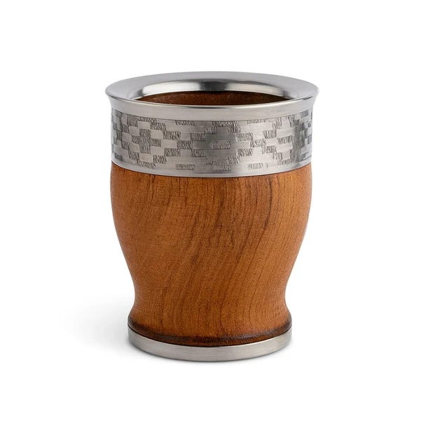 Wooden Mate Gourd with Carved Metal Rim – Traditional Style