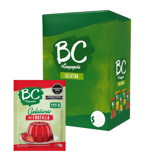 BC Gelatina Frutilla Strawberry Gelatin Dessert Powder Ready To Make Jelly, 18 g / 0.6 oz pouch (box of 8 pouches)