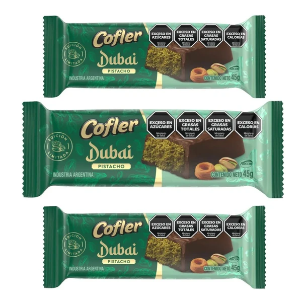 Cofler Dubai Pistachio Chocolate Bars - Limited Edition, 45 g /  1.58 oz bar (pack of 3 bars)