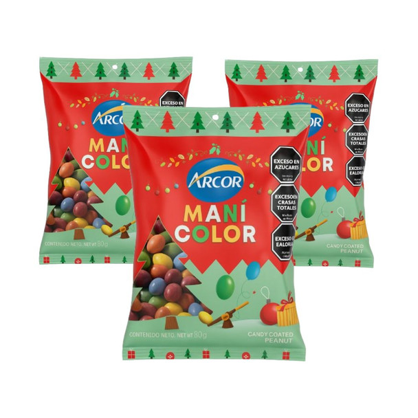 Arcor Maní Color Candied Peanuts Confites de Maní, 80 g / 2.8 oz ea (pack of 3)