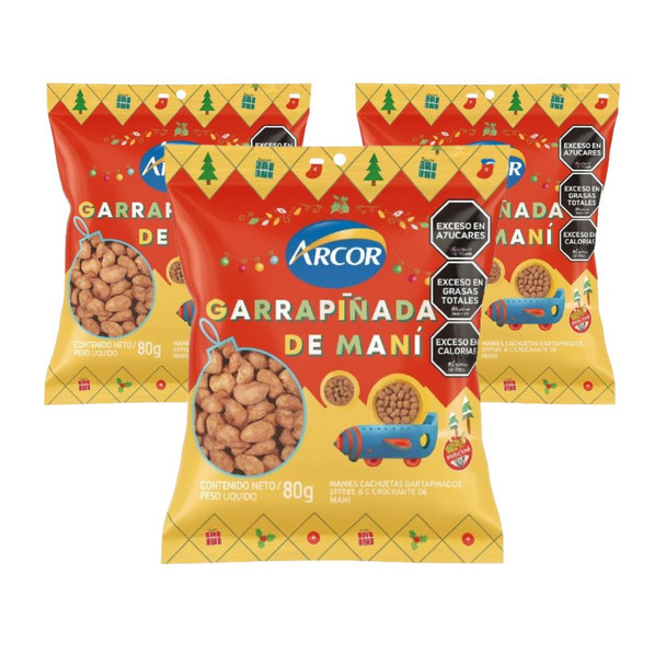 Arcor Garrapiñada de Maní Sugar Coated Peanuts Classic Argentinian Sweet Snack, 80 g / 2.82 oz ea (pack of 3)