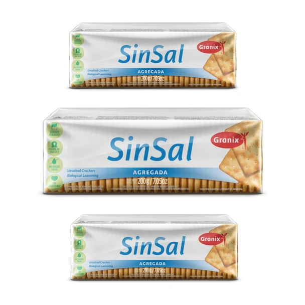 Granix Sin Sal Crackers Without Added Salt, 200 g / 7 oz ea (pack of 3)
